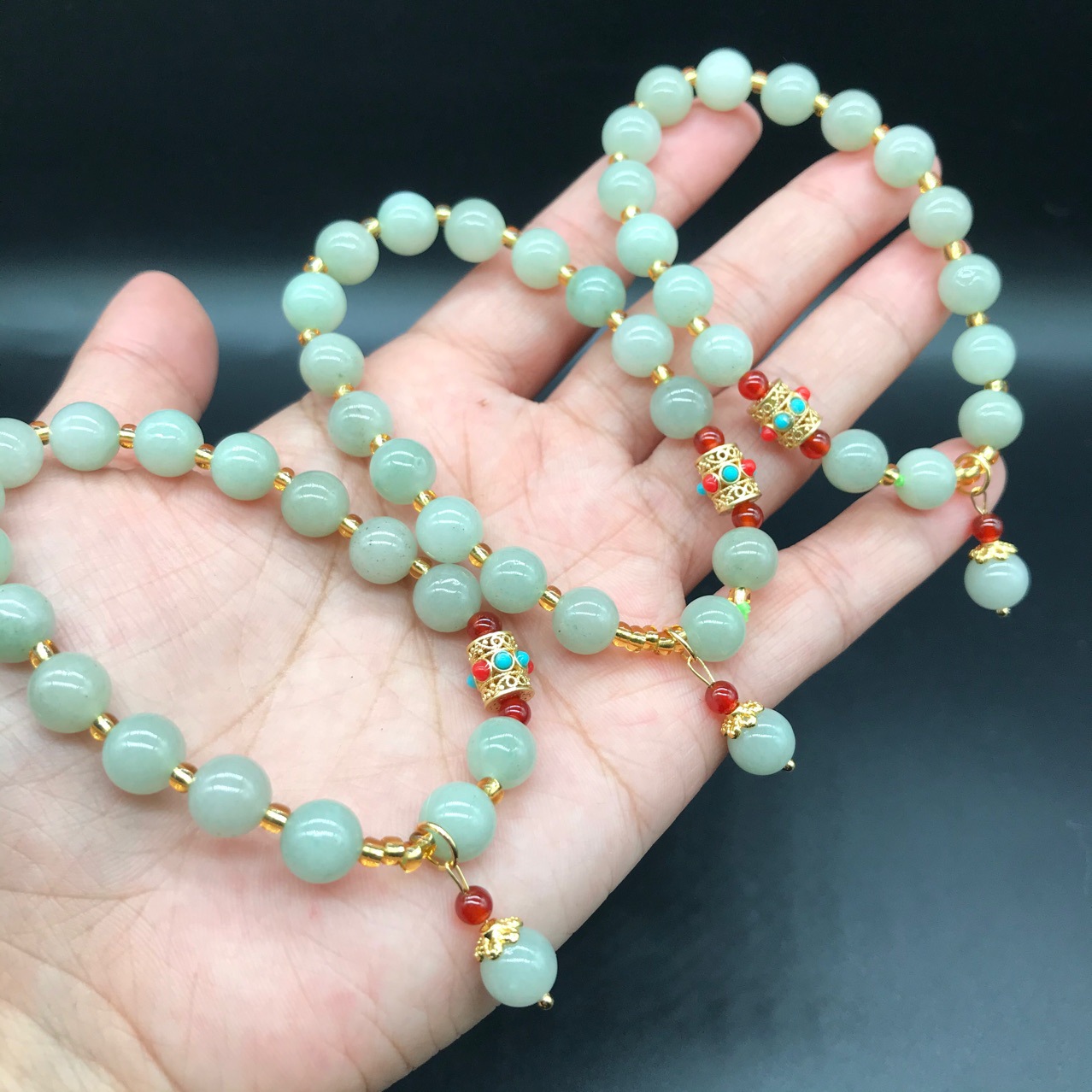 内蒙佘太翠手串时尚饰品 佘太翠手链带朱砂配饰直播供货