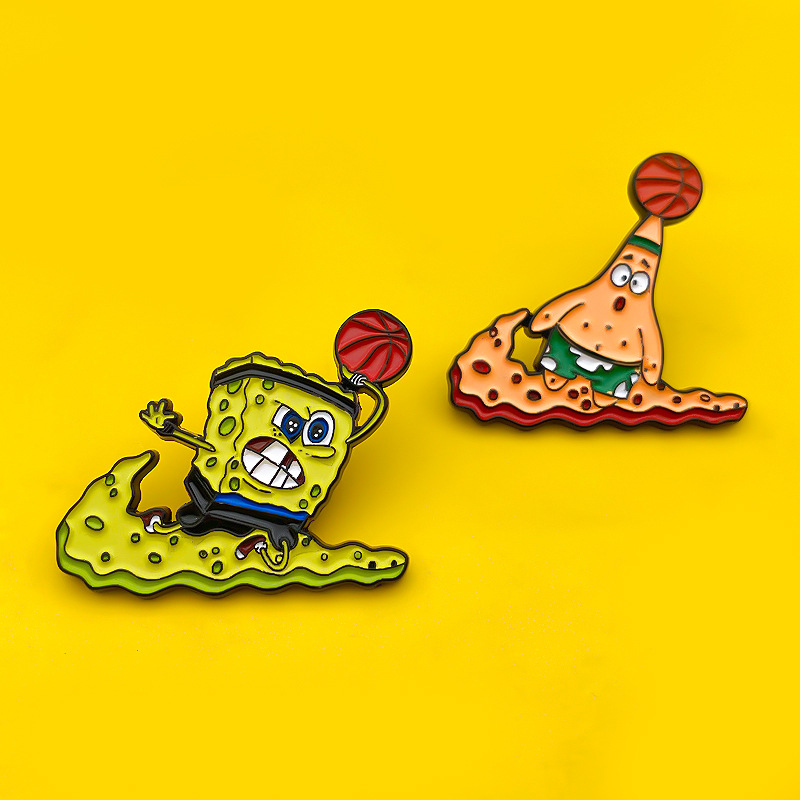 海绵宝宝篮球卡通可爱别针饰品服装胸针金属防走光扣独立包装徽章