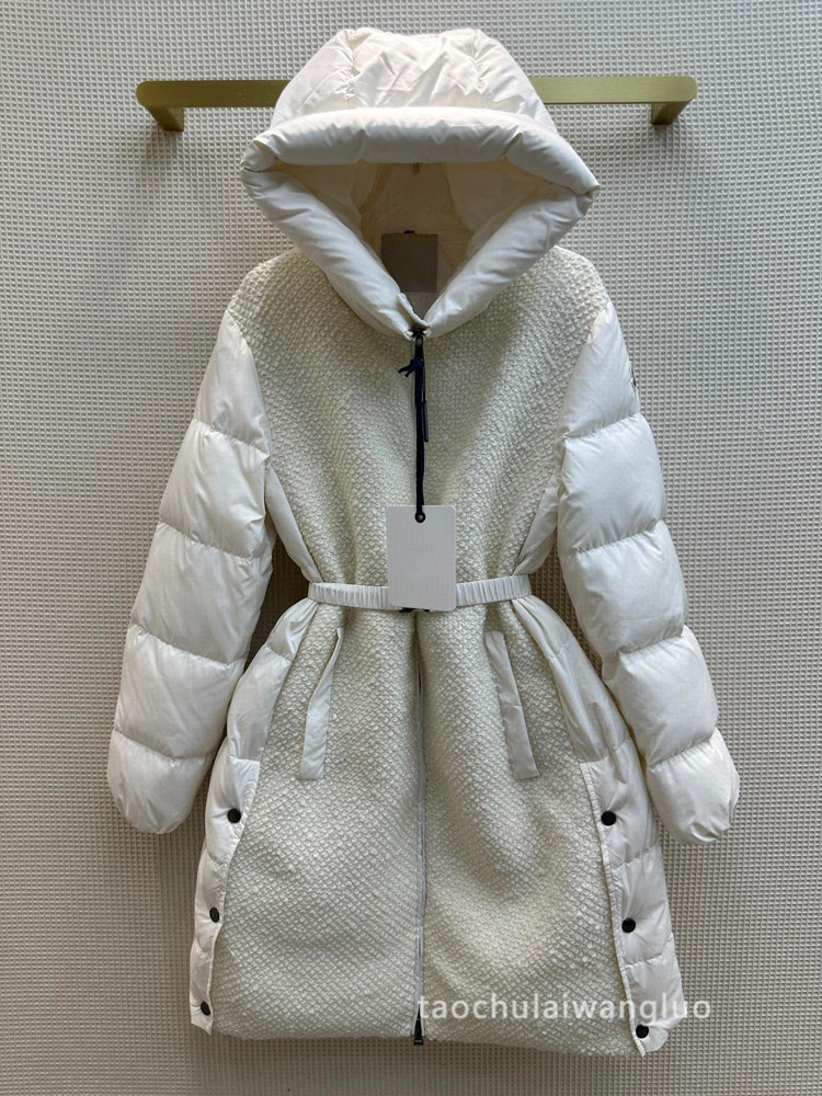 cw62558 粗花呢拼接连帽羽绒服韩系少女百搭保暖中长款鹅绒外套