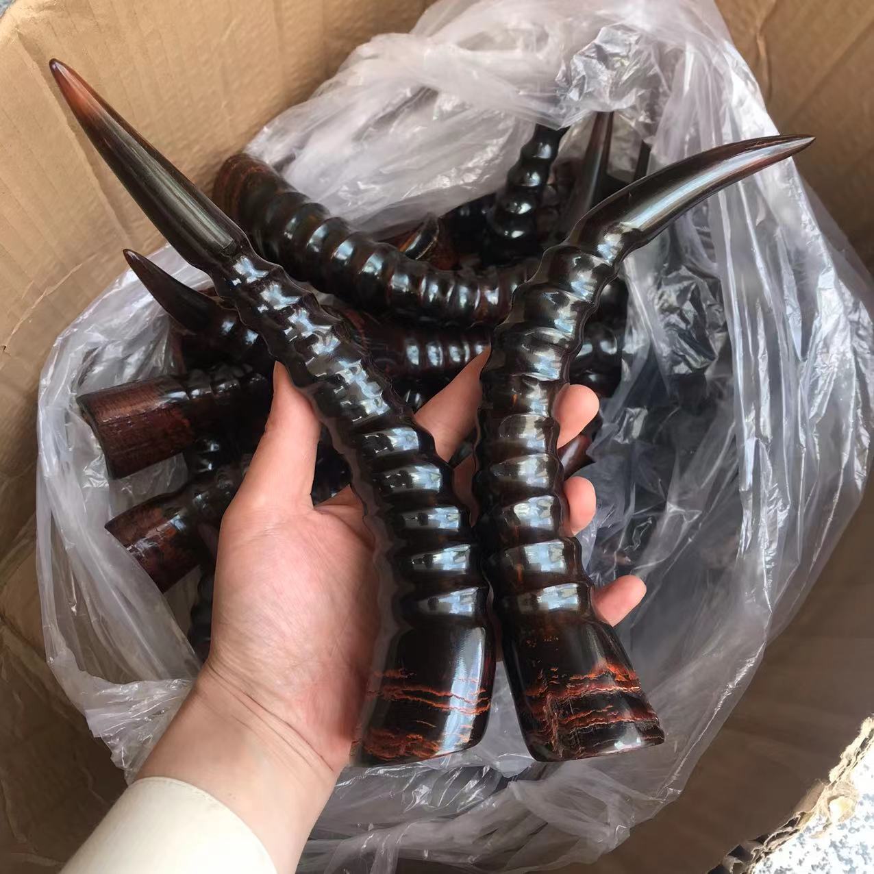 牛角对角非洲牦牛角尖 牛角角尖实心原材料手玩件/摆件