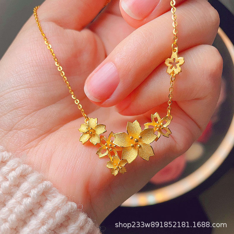 Vietnam Placer Gold Sansheng Flower Necklace Pendant for Women Flower and Moon GOODCARE Peony Flower Set Chain Gold Plated Wedding Jewelry for Women