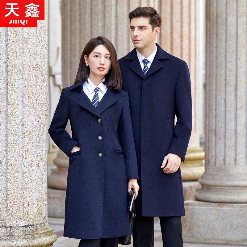 加厚职业装女冬羊毛呢外套男女中长款大衣银行物业4s