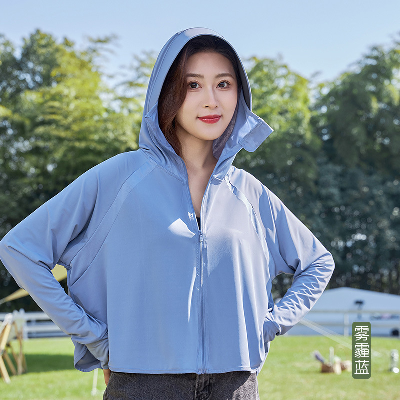 Summer Imitation UV Breathable Ice Silk Hooded Sun Protection Clothing Vinyl Cloak Sun Protection Clothing Women's Outdoor Sports Breathable Jacket