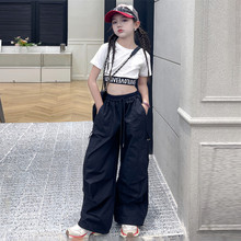 2024新款童装夏季甜酷女童T恤露脐工装裤两件套潮酷街舞爵士套装