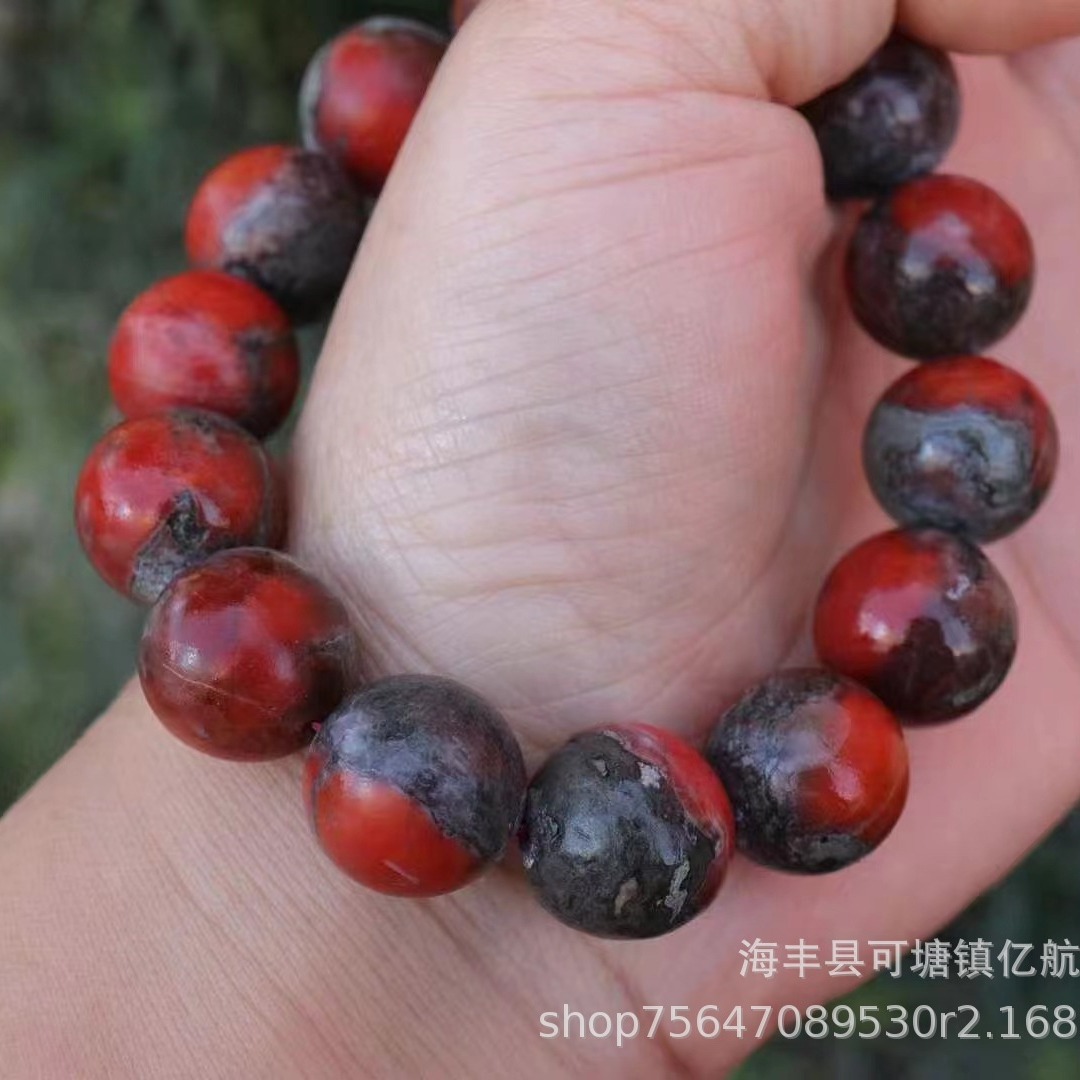 天然保山南红手串大颗粒包浆南红南红聚宝盆圆珠手串男款礼物批发
