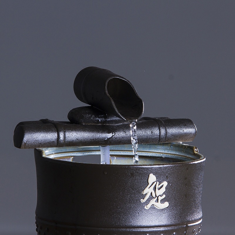 手工陶瓷流水摆件客厅喷泉小水景雾化加湿器茶室桌面装饰品