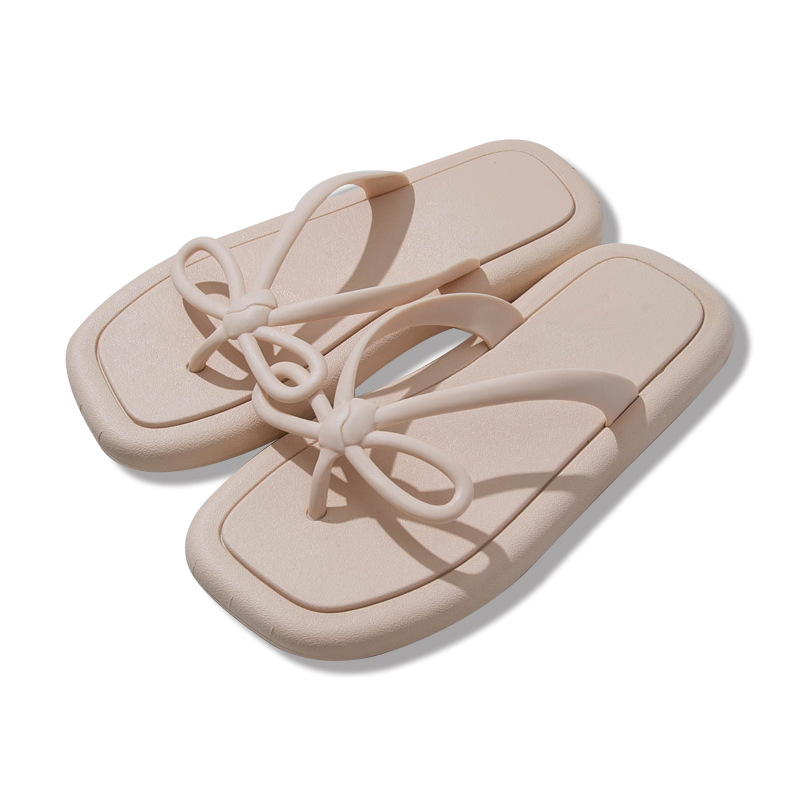 Korean Style Seaside Holiday Slippers Women's Summer Non-Slip Student Bow Fairy Wind Beach Flip Flops Women's Outer Wear