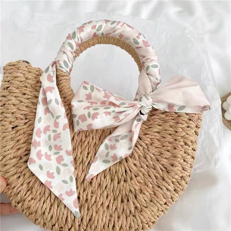 New Long All-Match Silk Scarf Hair Band Bow Gift Box Silk Scarf Tied Bag Hand Gift Silk Scarf Accessories