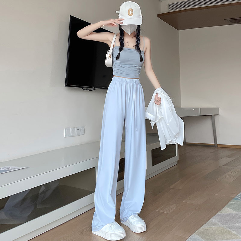 Nylon Sun-Proof Trousers 2023 Draped Pants Women's Spring and Summer New Casual Straight Pants Slimming Mop Ice Silk Wide-Leg Pants