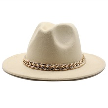 Gold Chain Wool Fedora Hat Jazz Cap 男女毛呢礼帽粗链条爵士帽