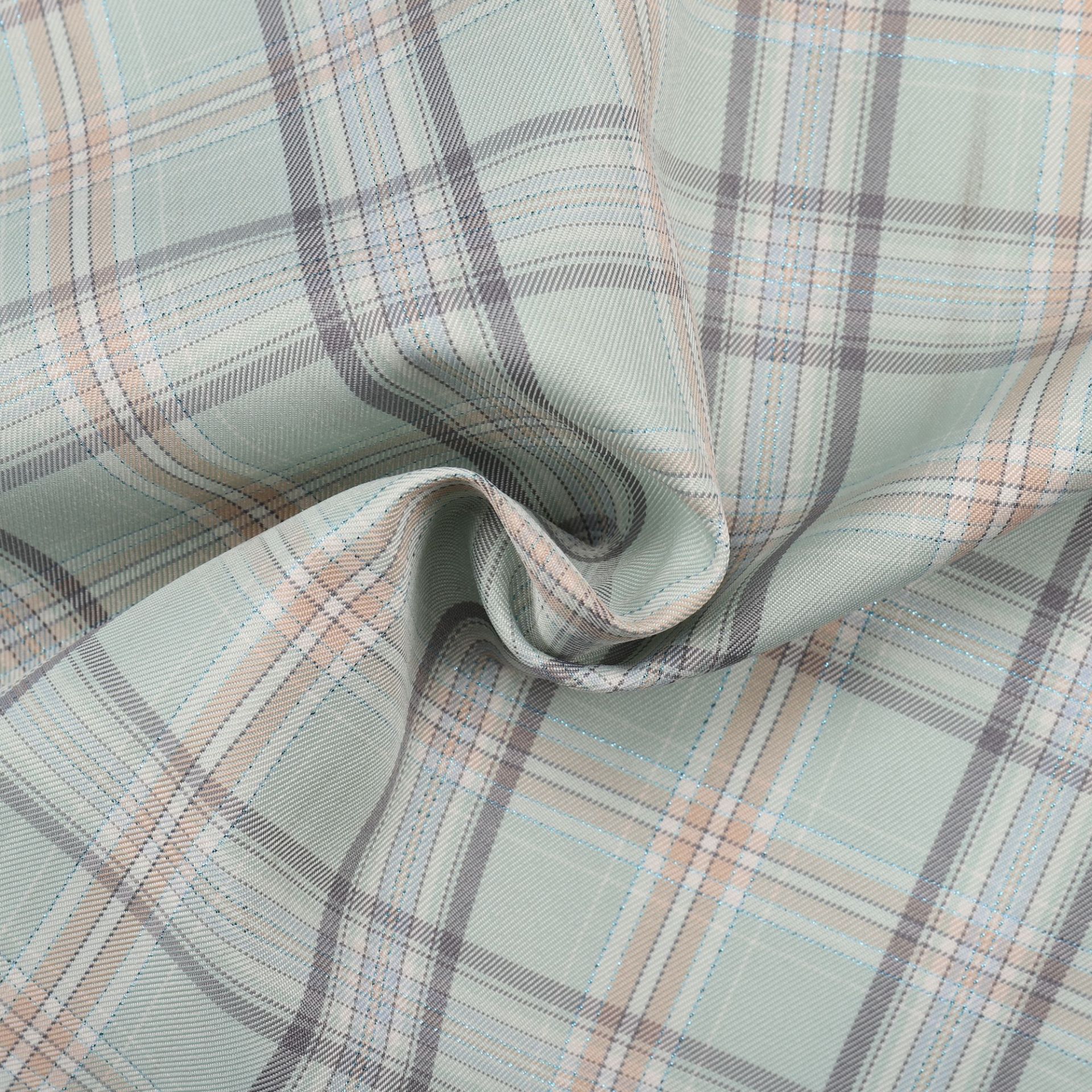 全涤色织斜纹绿色jk成品格子布蓝色亮丝lo裙玩具双肩包鞋帽面料