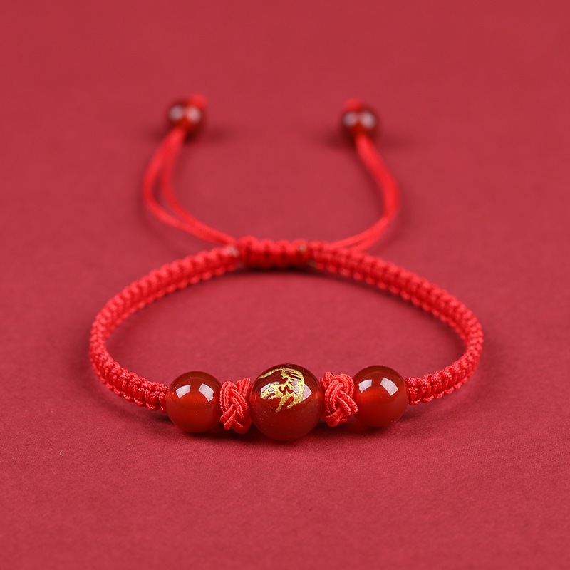 Red Agate Zodiac in Red Rope Bracelet Female Birth Year Bracelet Twelve Zodiac Bracelet Ins Special-Interest Design