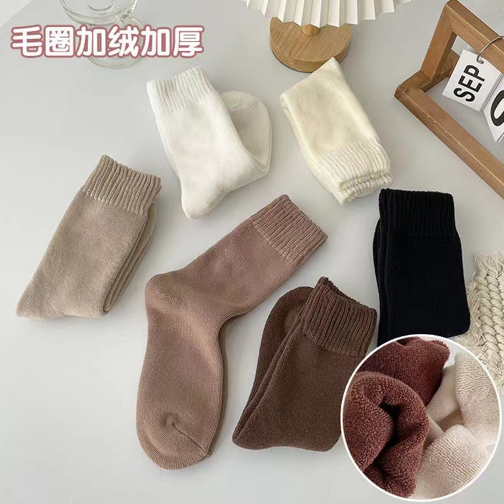 extra thick fluffy loop women‘s autumn and winter mid-calf length socks fleece-lined terry sock thick socks warm plush long winter long socks