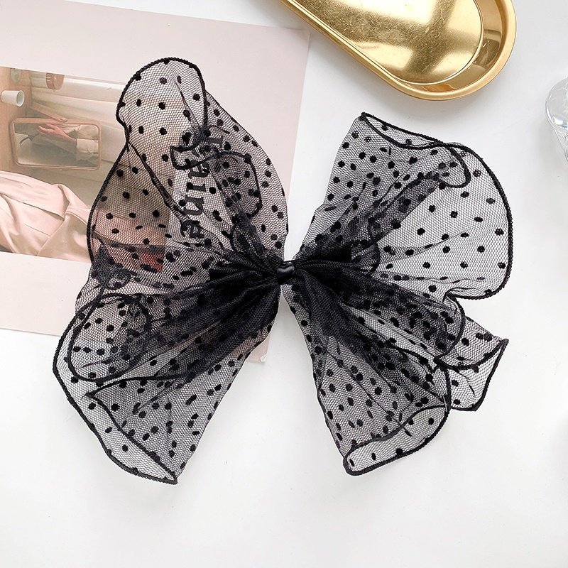 黑白网纱波点大蝴蝶结头饰发夹气质超仙发卡少女网红夹子甜美发饰