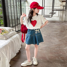 女童牛仔裙套装2024新款女大童网红炸街短袖儿童洋气时髦夏装裙裤