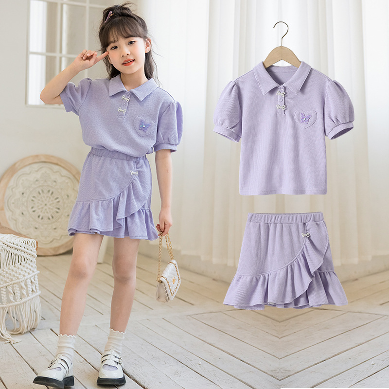 Girls' Suit 2023 Summer New Western Style Fashion Children's Sports Summer Clothing Medium and Big Children Korean Style Kids Clothes Two-Piece Suit