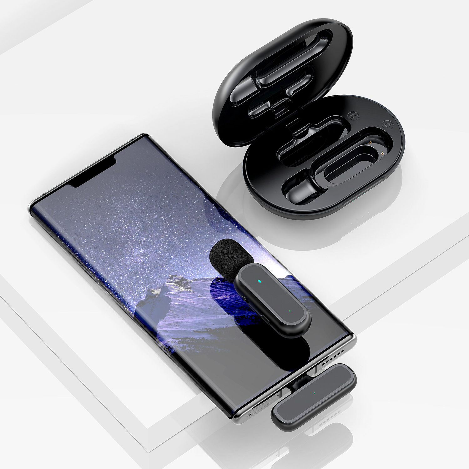 新款带充电仓直播降噪无线领夹麦克风2.4g无线领麦手机迷你小话筒