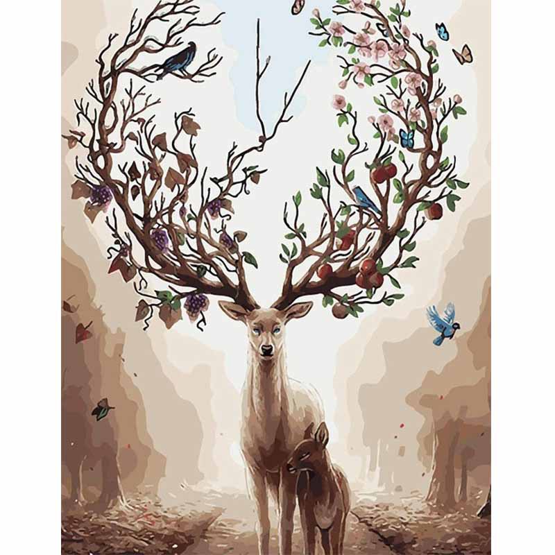 无框diy数字油画麋鹿大幅动物静物填色纯手绘装饰画客厅装饰