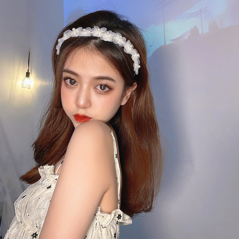 法式复古风花朵珍珠发箍女超仙气质网纱头箍洗脸压发饰品批发发饰