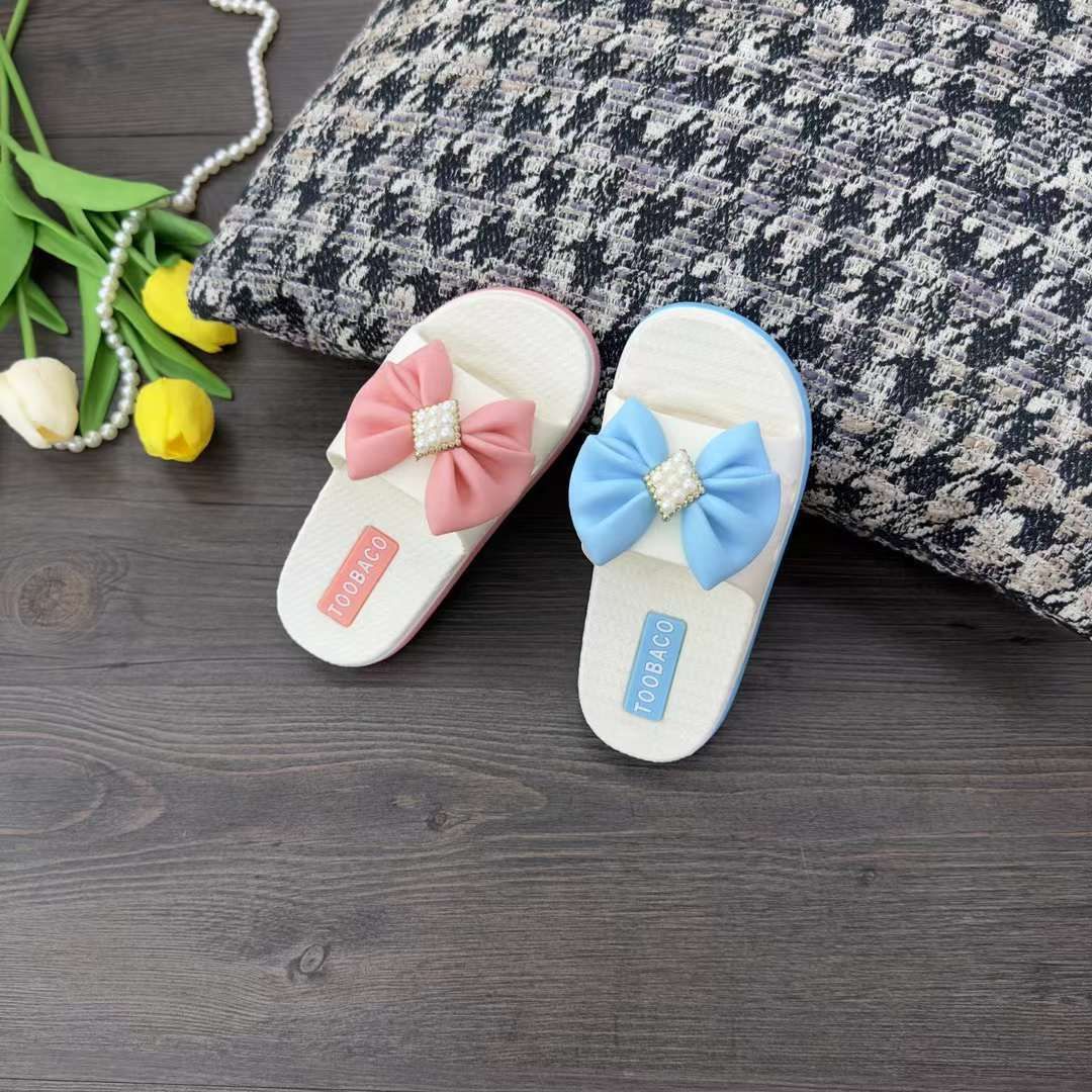 Bow Girls' Slipper Children Slippers Shoes Summer New Children Soft and Adorable Women's Sandals Non-Slip Soft Bottom Outdoor Classic Style Children Slippers