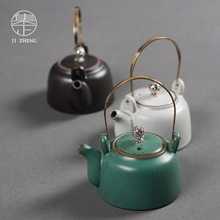 复古日式小茶壶 陶瓷双耳提梁壶 家用创意茶具泡茶壶粗陶普洱茶壶
