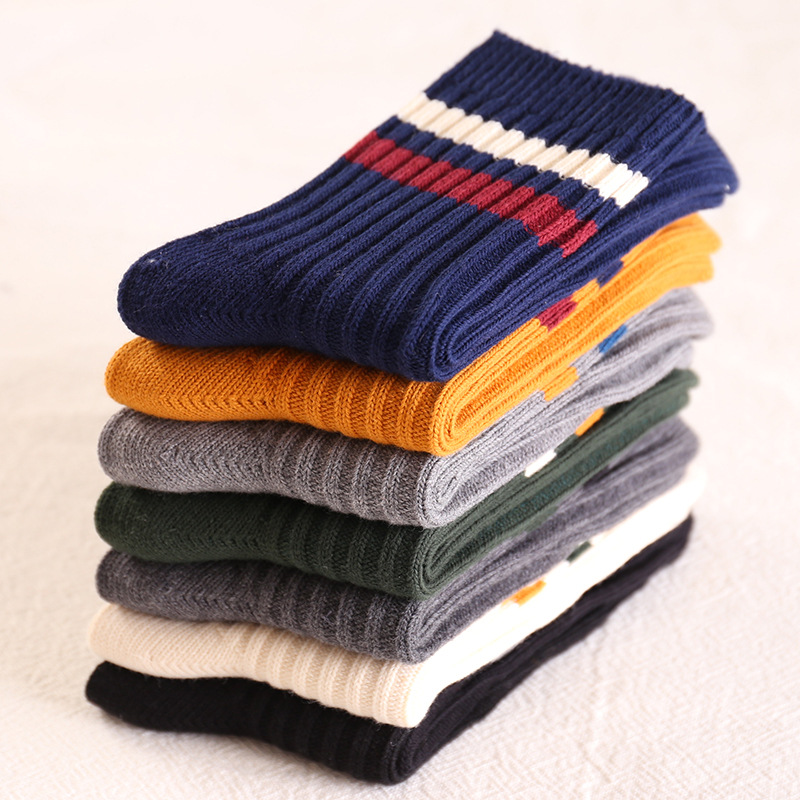 袜子男秋冬款中筒日系纯棉粗线吸汗加厚民族风冬季加厚男士长袜潮