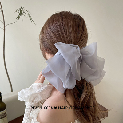 Internet Celebrity Chiffon Spring Clip Ponytail Super Fairy Big Bow Hairpin Female Back Head 2023 New Summer Hair Accessories