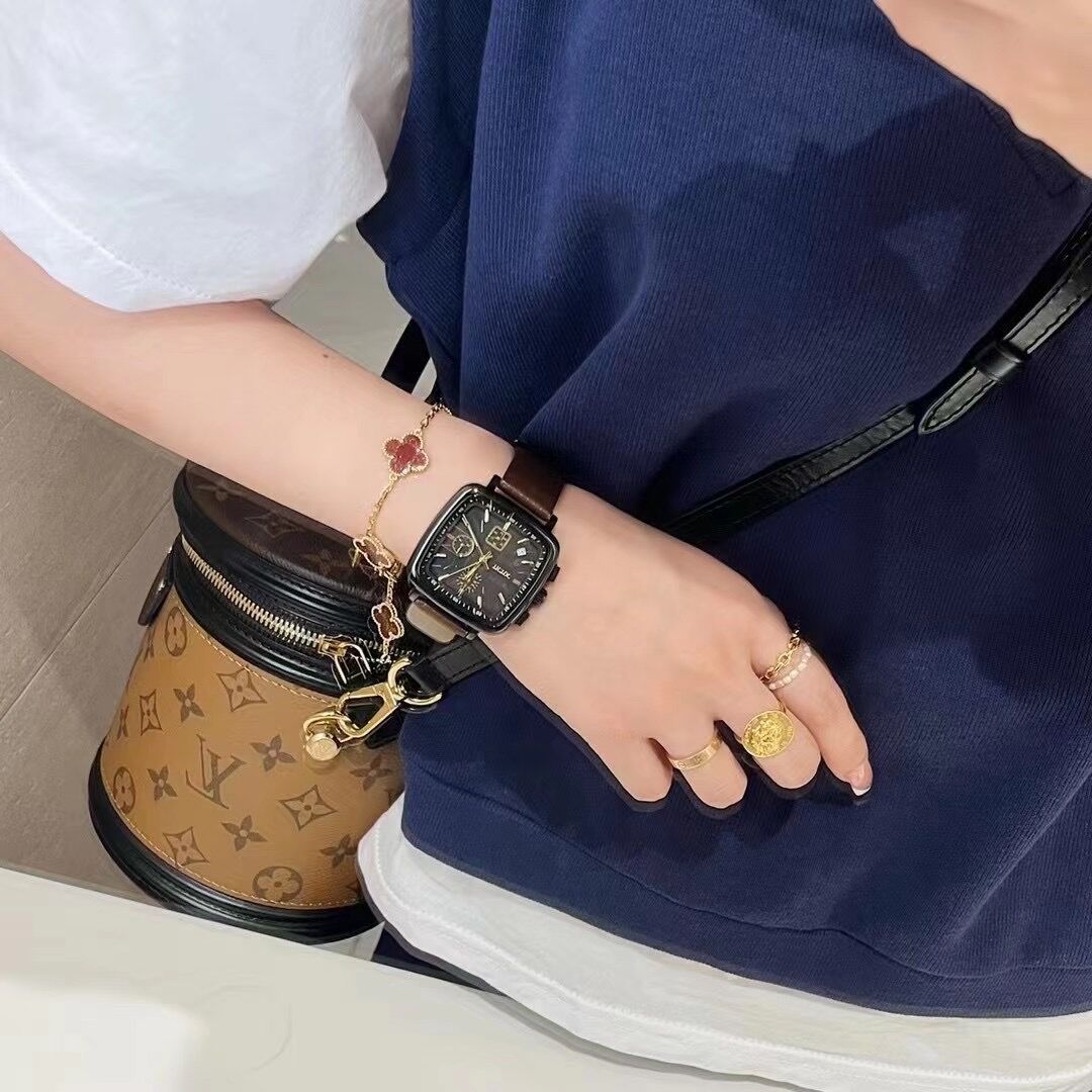 tt方形手表三眼6针带日历防水学生休闲时尚潮流运动女士女表皮带