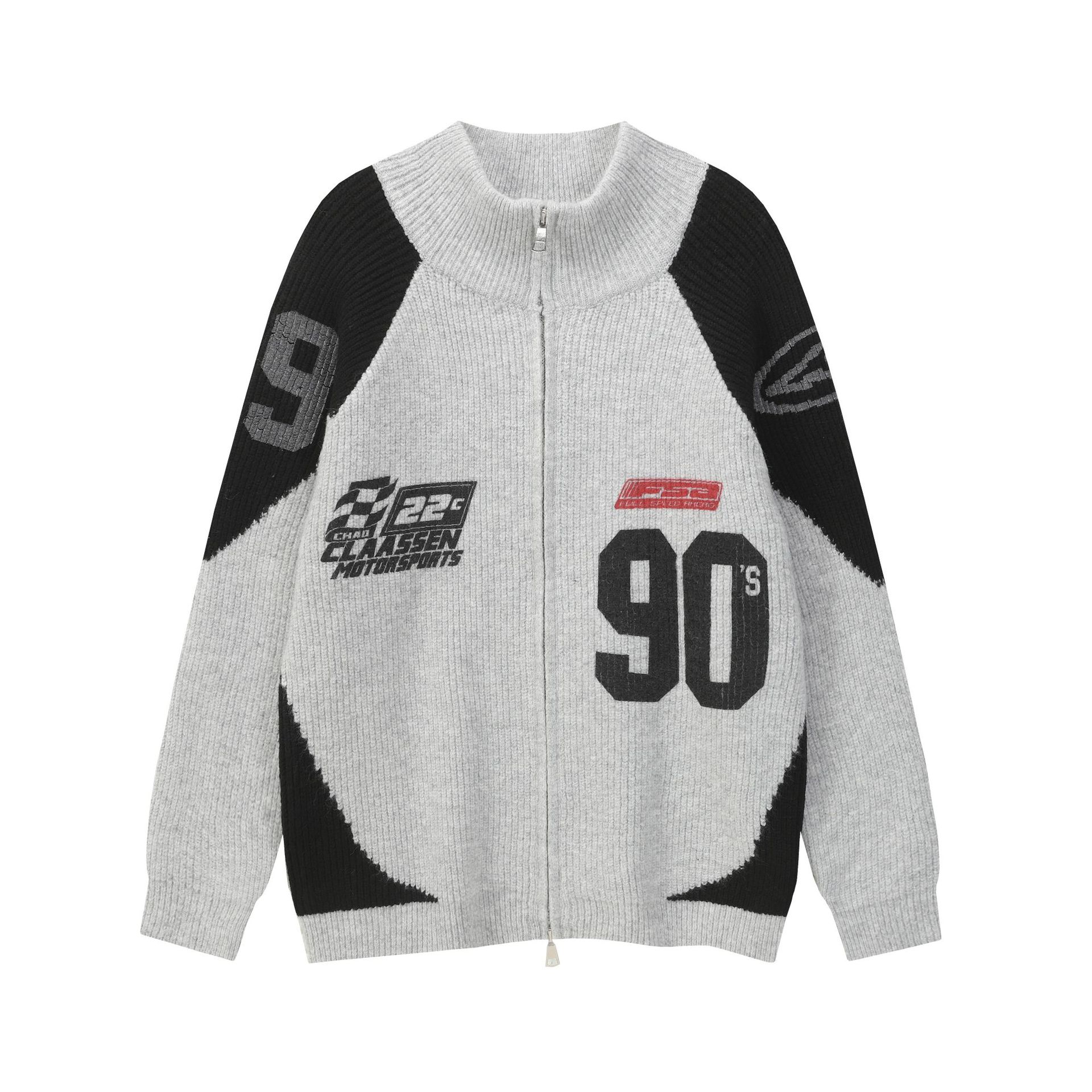 嘉衣库潮牌2025秋冬新款美式复古机车拼色拉链毛衣外套复古针织衫