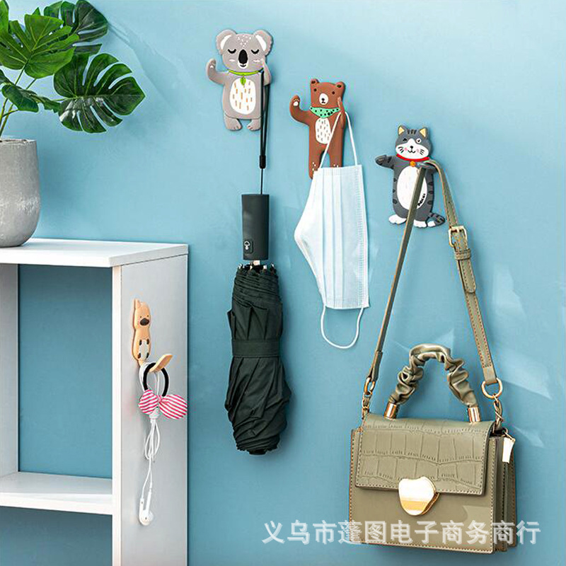 Magnetic Cartoon Animal Hook Creative Punch-Free Curved Sticky Hook behind the Door Entrance Key Hanger Notes Left Refridgerator Magnets