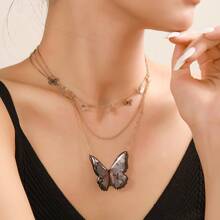 Vintage Butterfly Pendant Triple clavicle Chain Choker项链跨