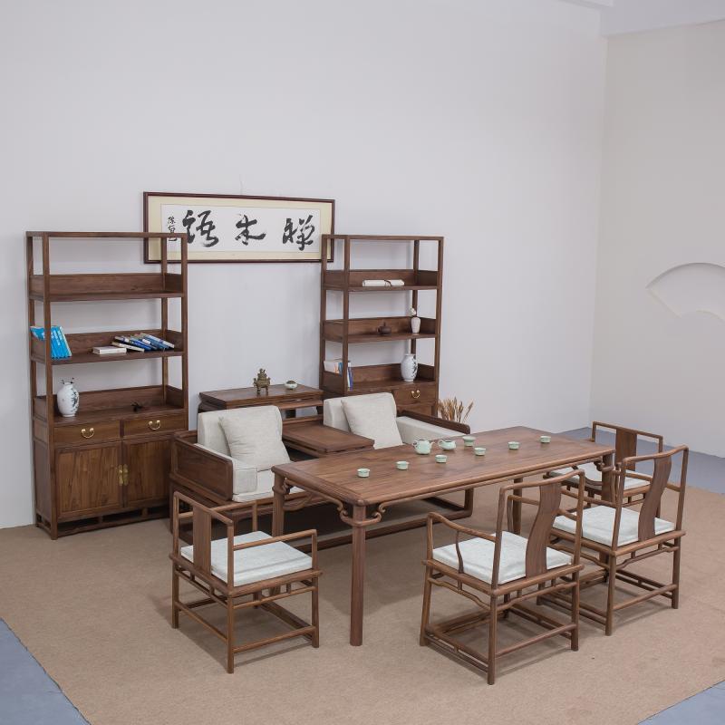 批发实木黑胡桃茶桌罗汉床组合禅意功夫茶台新中式茶艺桌明式茶室