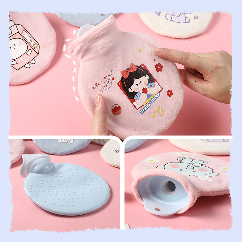 PVC Hot Water Injection Bag Cartoon Cloth Cover Student Hand Warmer Cute Plush Cover Explosion-Proof Hot-Water Bag Warm