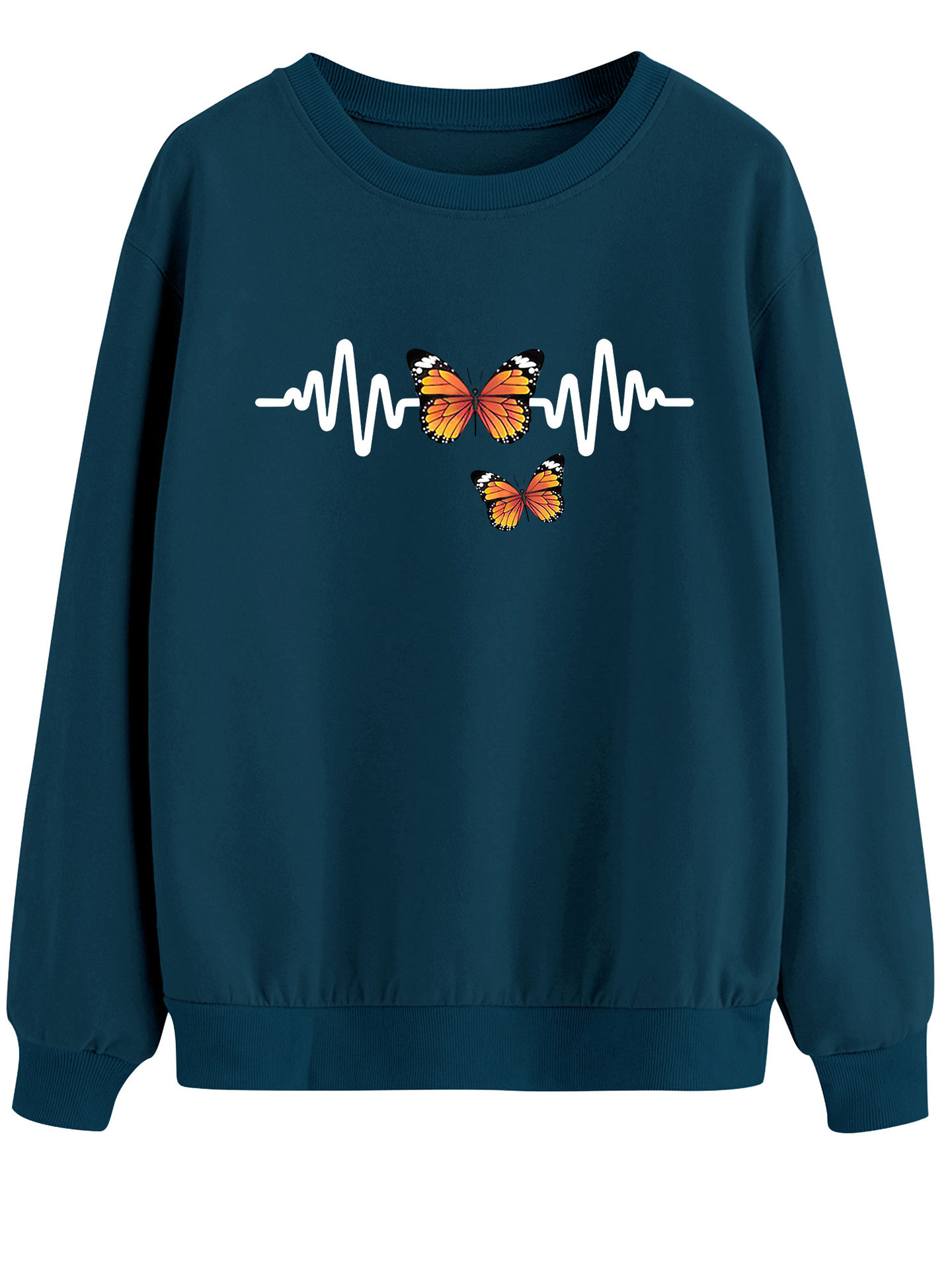 定-制大码卫衣 心电图黑白 蝴蝶印花图案