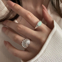 冷淡风海洋气息925纯银戒指女贝壳造型欧泊石小众感简约ins指环