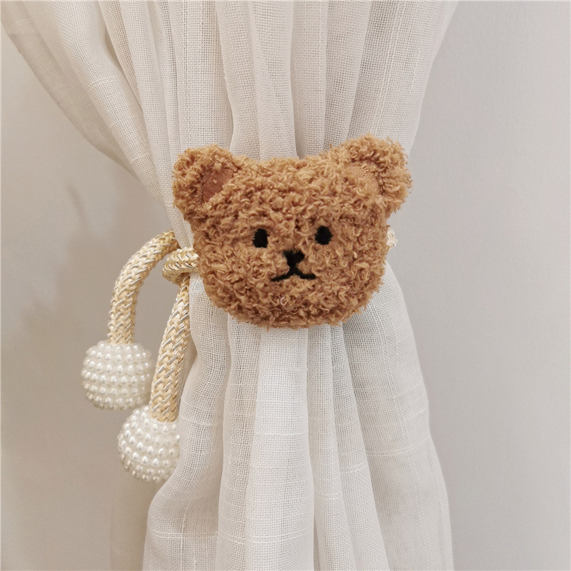 Plush Bear Pearl Buckle Curtain Bandage Decorative Mosquito Net Rope Ribbon Lash Rope