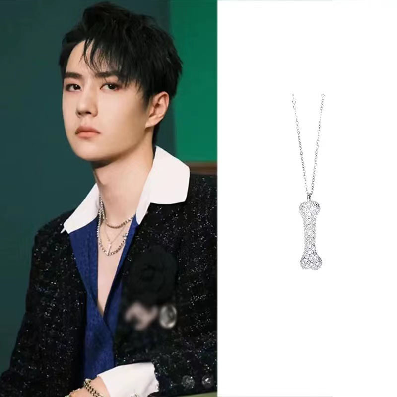爆款王一博同款满钻骨头项链钛钢项链嘻哈个性小众设计吊坠高级感