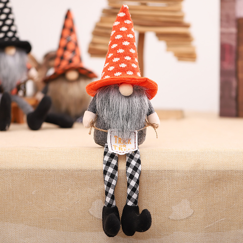 Cross-Border New Halloween Decorations Witch Cloak Hat Faceless Doll Long Legs Figurine Doll Decorative Ornaments