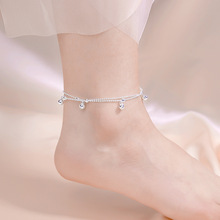 厂家批发 铃铛脚链女韩版时尚百搭镀925银双层圆珠小清新一件代发