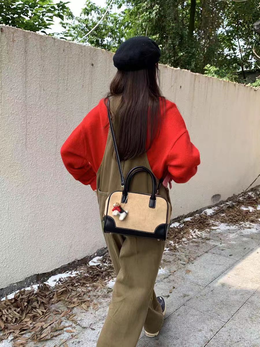 Homemade Suede Boston Handbag South Korea Small Blogger Women's Bag Autumn and Winter Shoulder Bag Crossbody women bag