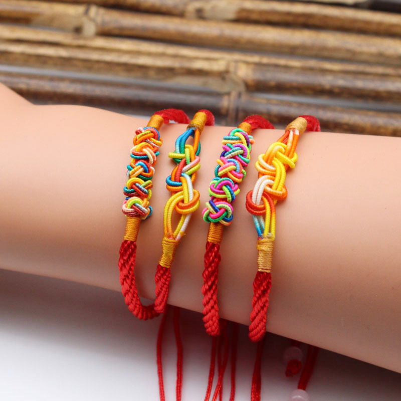 端午节菠萝扣缕手链藏式五彩色男女款吉祥结菠萝结红绳五彩绳