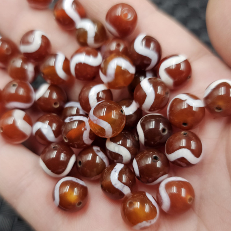 水波纹玛瑙圆珠玉散珠10毫米冰种红玉髓珠子手链项链饰品珠子批发