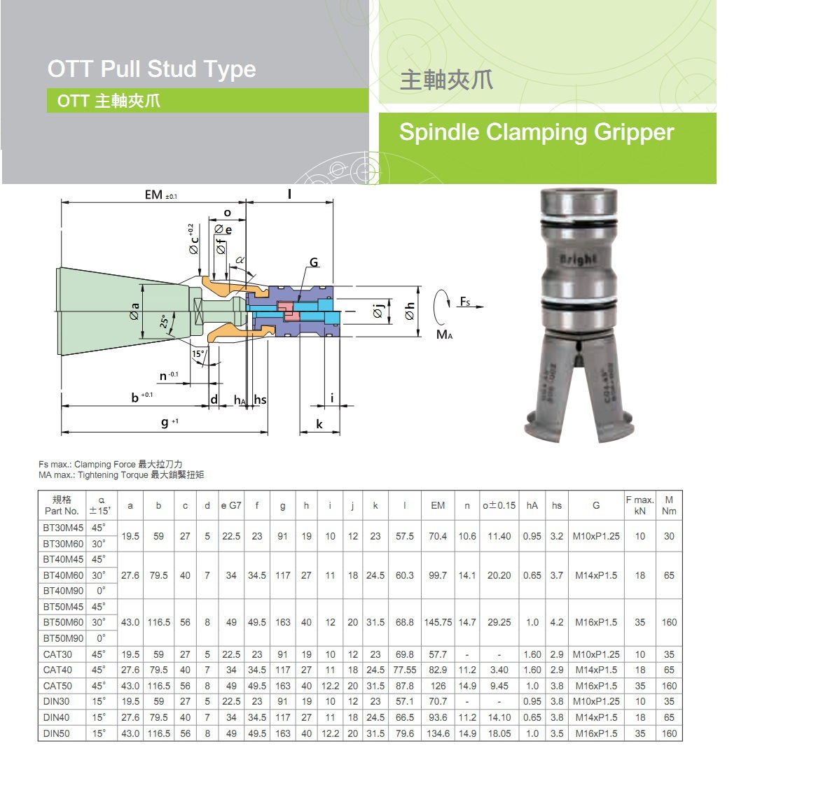 台湾精勤主轴拉爪bt hsk ott主轴拉爪brinht主轴拉爪