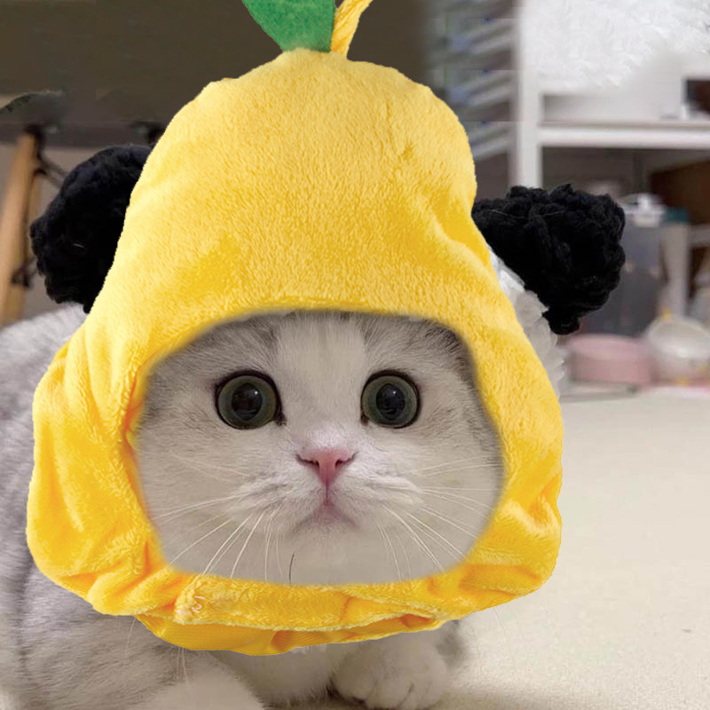 Amazon New Pet Head Cover Pear Cap Cute Creative Headdress Plush Cat Crossdressing Hat Factory in Stock