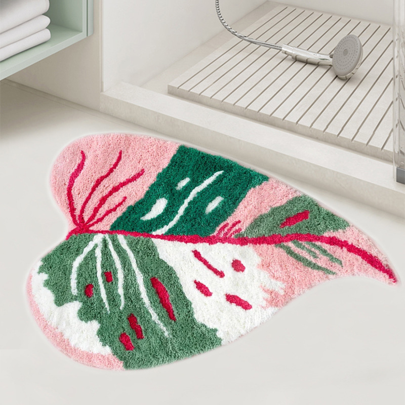 Cross-Border Direct Selling Leaves Flocking Ground Mats Household Bathroom Entrance Carpet Bathroom Anti-Silp Mat of Bathtub Absorbent Floor Mat