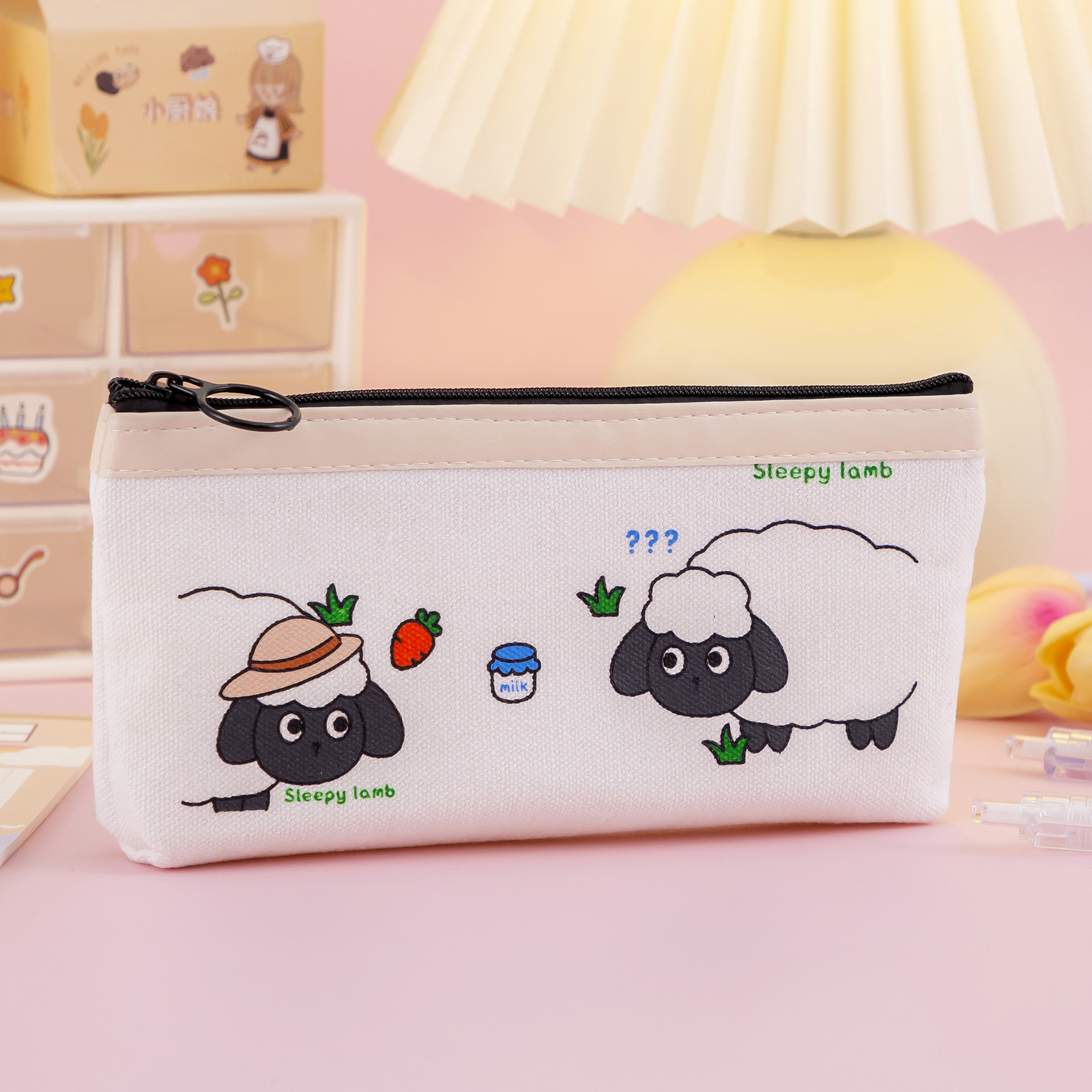 Casual Canvas Zipper Bag Lamb Student Pencil Case Cotton Makeup Canvas Coin Purse Buggy Bag Wholesale