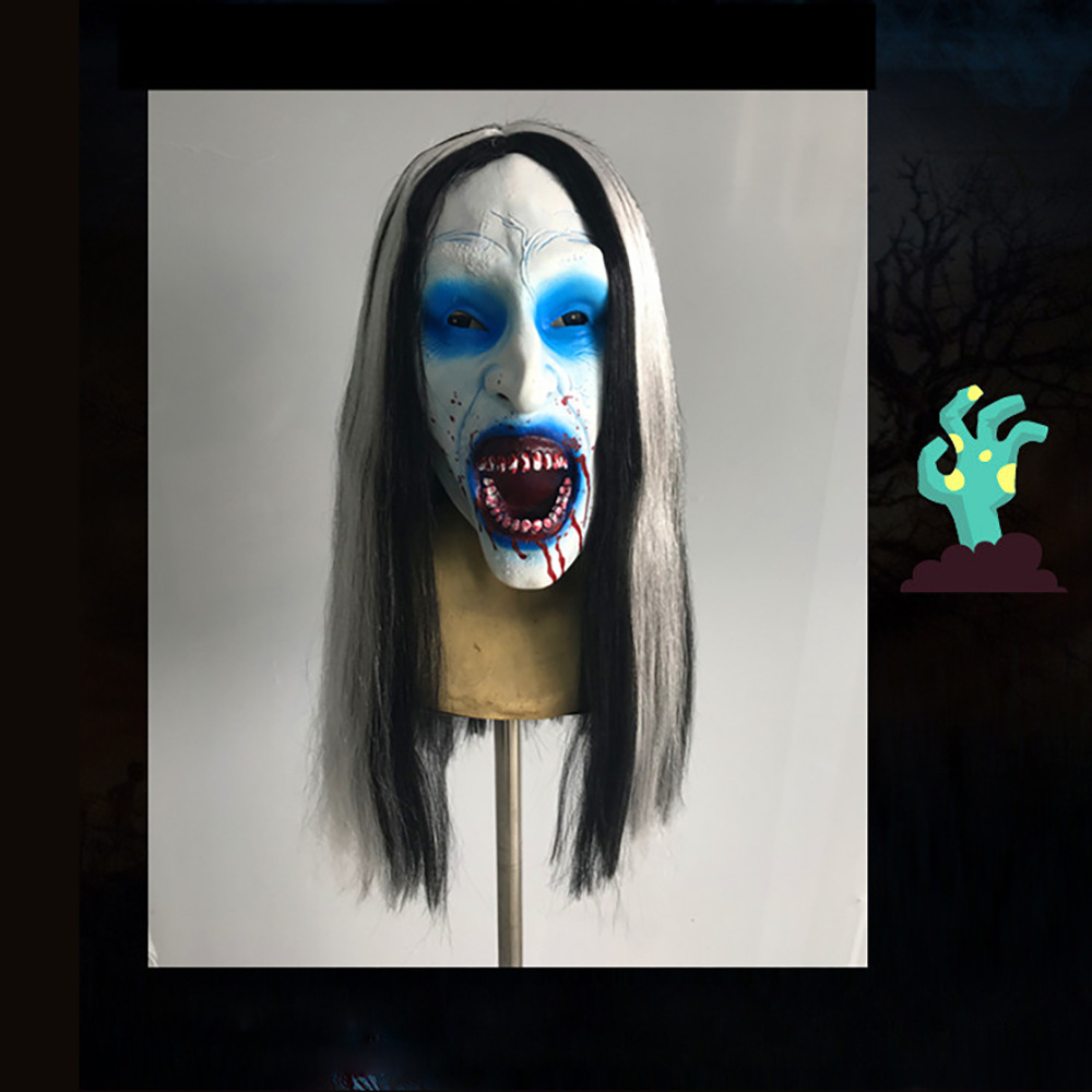 万圣节白发魔女面具密室逃脱鬼屋npc女鬼长发装扮道具丧尸面具