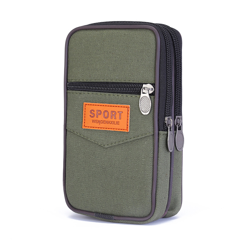 New Canvas Zipper Belt Waist Bag Running Cell Phone Belt Bag Construction Site Stall Close-Fitting Men's and Women's Wallet Mobile Phone Bag