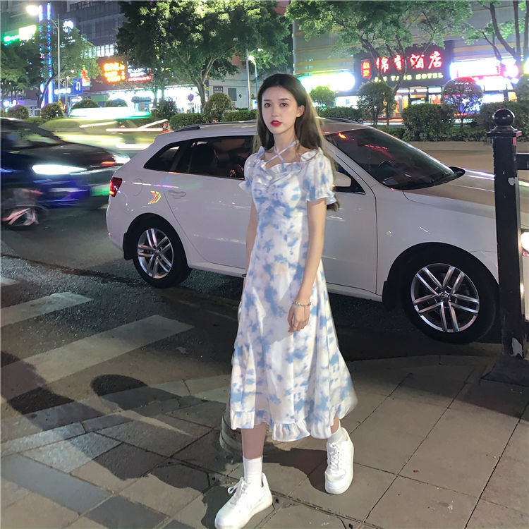 2024 Summer New Pure Want to Tie Dye Skirt Floral Socialite Super Fairy Fashion National Style Dress Short and Long Skirt Fashion