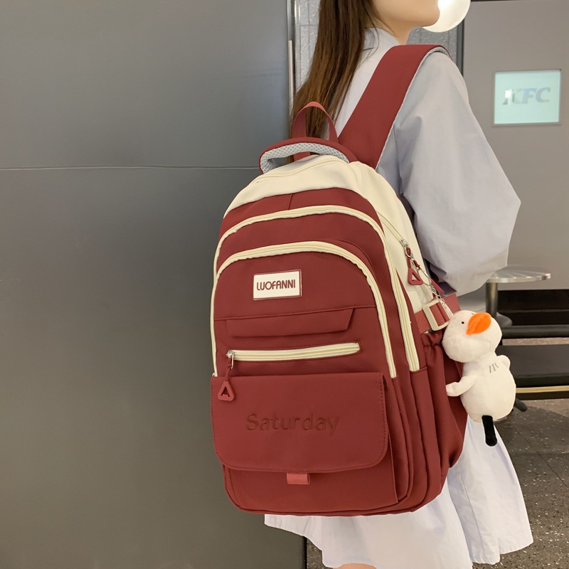 Canvas Schoolbag 2023 New Junior High School Student Large Capacity Lightweight Backpack Elementary School Student Simple Backpack